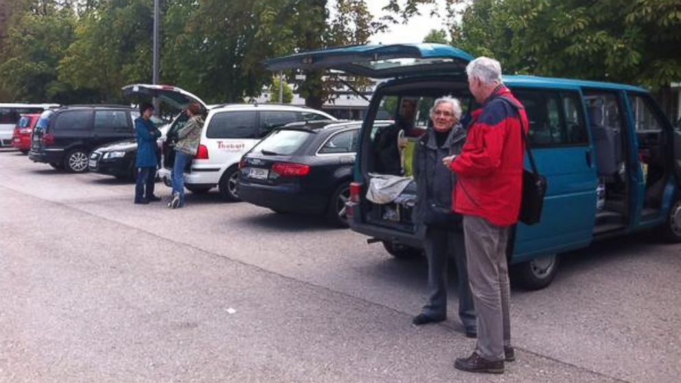 PHOTO: About 50 cars and vans gather in Vienna on Sept. 6th to shuttle refugees across Hungarian border.