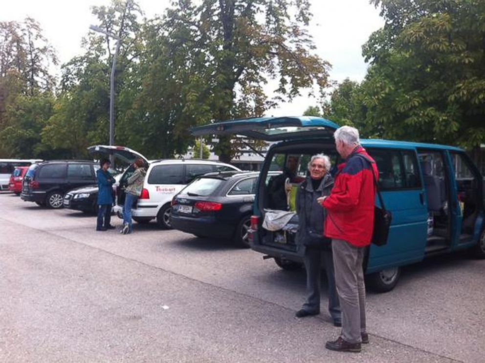 PHOTO: About 50 cars and vans gather in Vienna on Sept. 6th to shuttle refugees across Hungarian border.