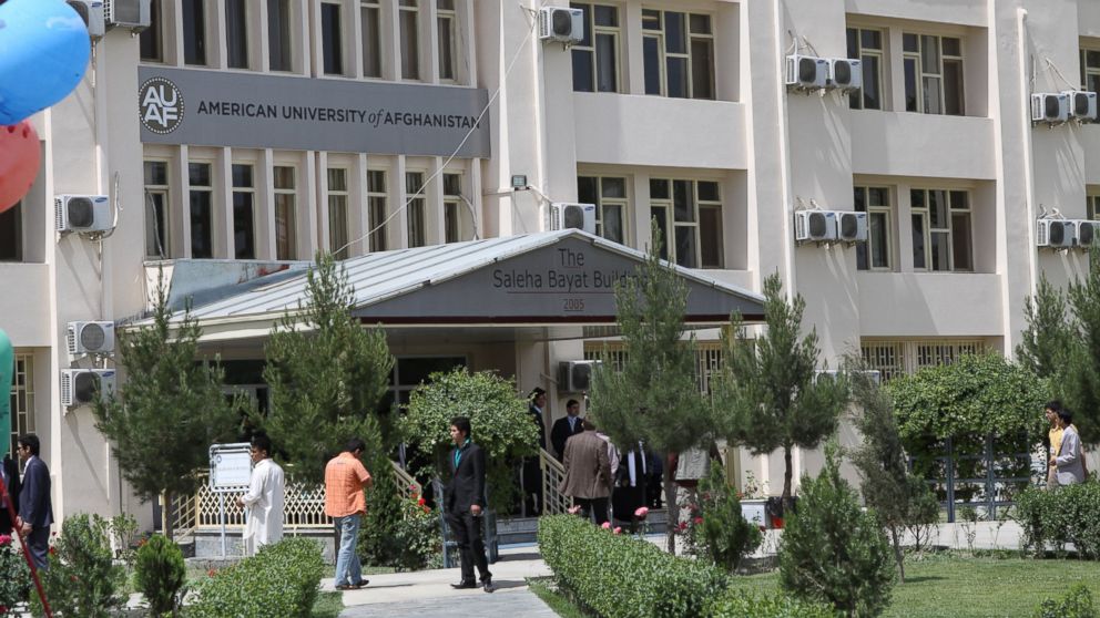 PHOTO: The entrance of the Saleha Bayat Building at the American University of Afghanistan in Kabul is pictured on May 26, 2011.