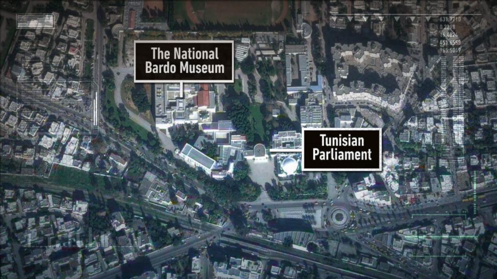 PHOTO: A map showing the location of The National Bardo Museum and Tunisian Parliment in Tunis, Tunisia.