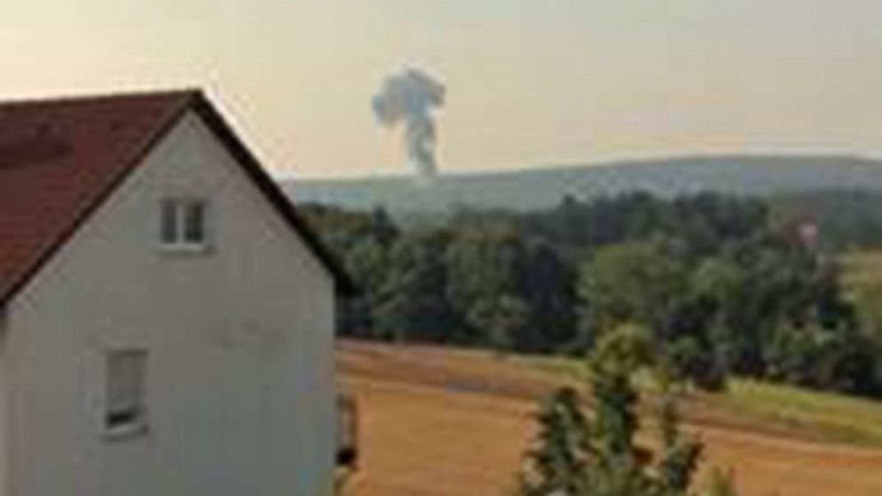 A U.S. Air Force jet crashed today in Germany, producing this plume of smoke seen in the distance.