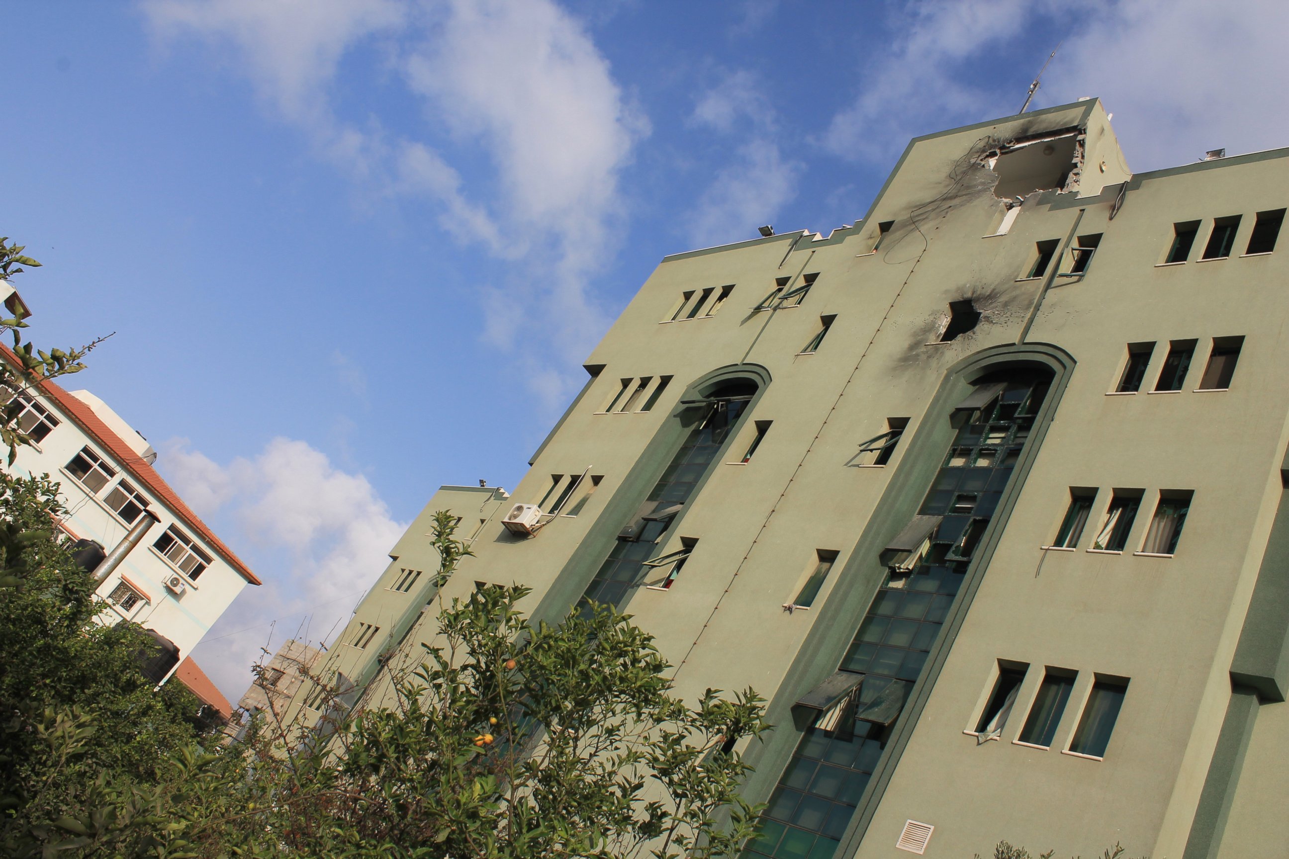 PHOTO: El-Wafa Hosital in eastern Gaza City was hit by an Israeli missile Friday afternoon after four non-explosive "warning rockets" struck it in the early morning. 