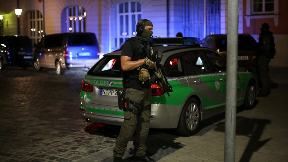 PHOTO: Police stand guard following an explosion that injured at least 10 people and killed the person suspected of setting off the blast in Ansbach, Germany, July, 24, 2016.