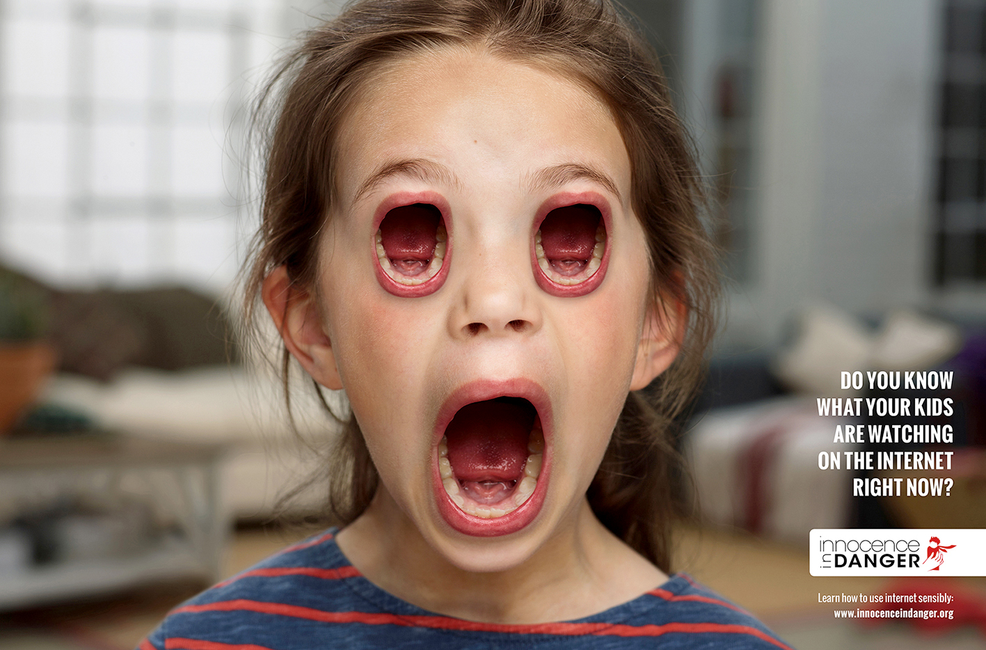 PHOTO: The German ad agency Publicis Frankfurt has created a series of shocking images of kids whose eyes are replaced by screaming mouths as part of a campaign to urge parents to pay attention to what their children are doing online.