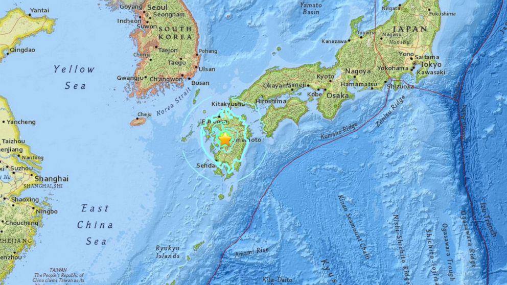 PHOTO: A 7.0 magnitude earthquake hits Japan, according to USGS, April 15, 2016.