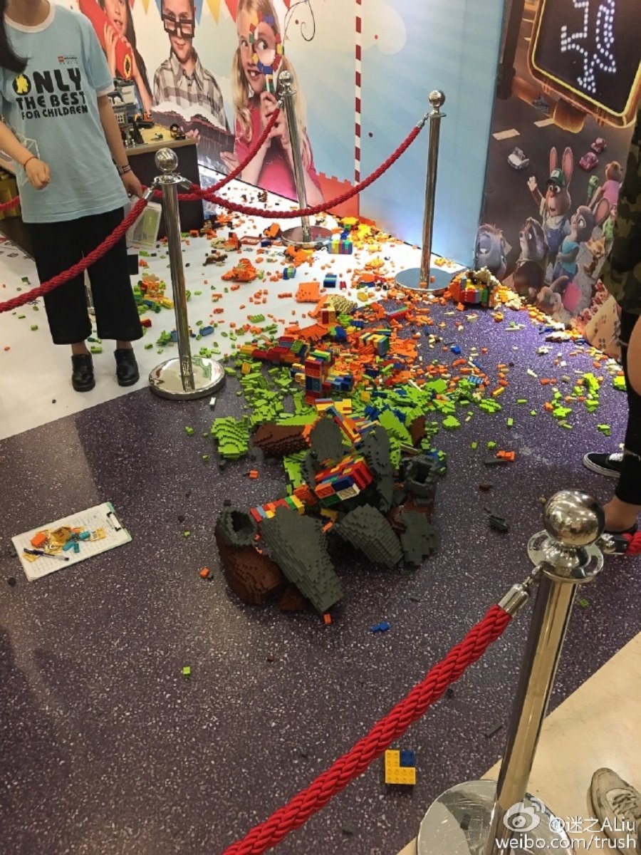 PHOTO: A young child accidentally knocked over a twenty thousand dollar lego sculpture minutes after going on display in Ningbo, China, June 1, 2016.