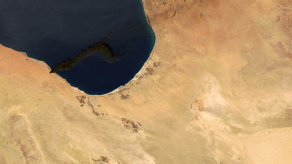 A clear plume of smoke from an oil fire in Libya was visible from space when  a NASA satellite passed over the region in late December.