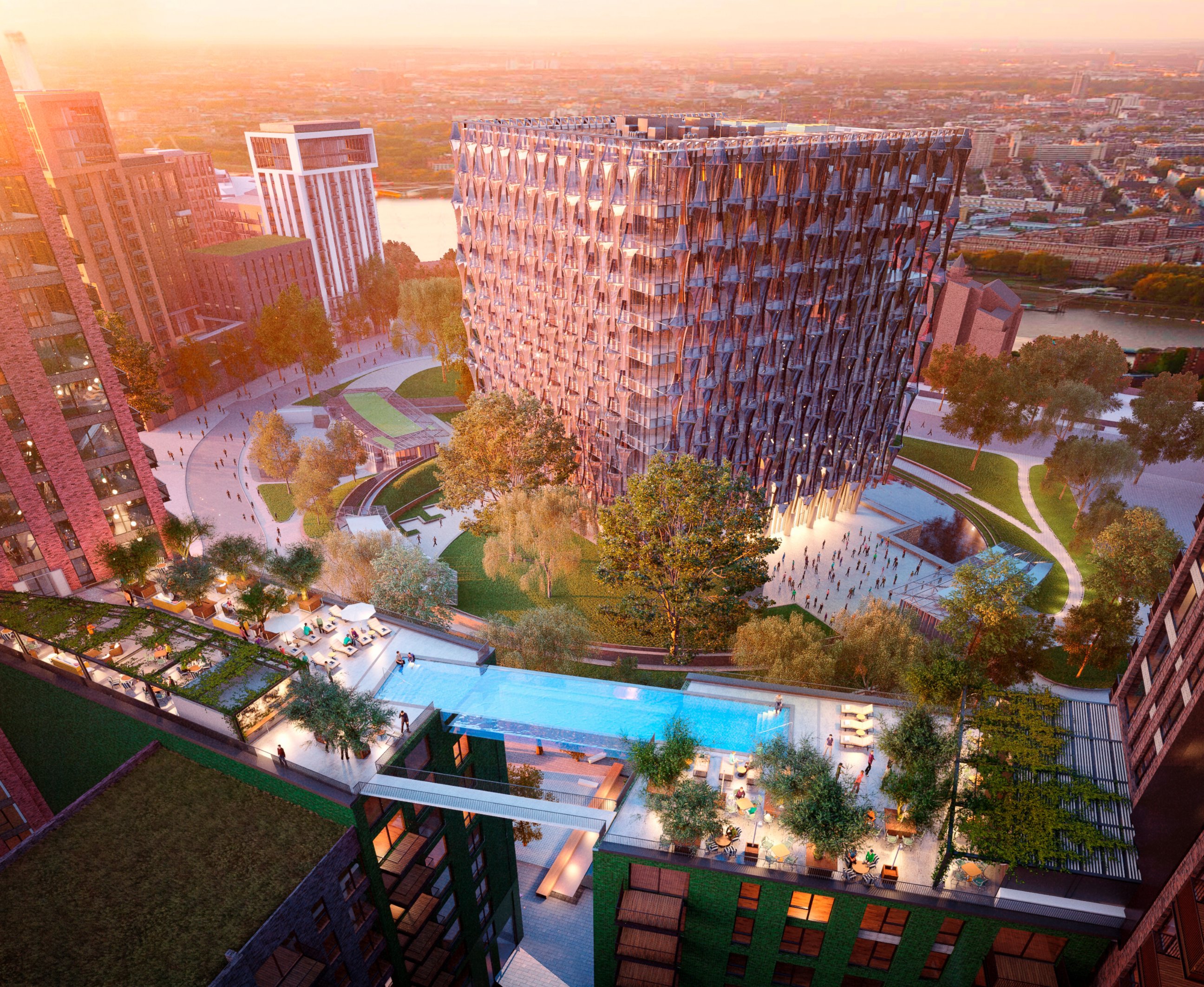 PHOTO: Plans for a suspended swimming pool named 'Sky Pool' have been unveiled for Embassy Gardens - the residential heart of London's newest neighborhood, Nine Elms on the South Bank.  