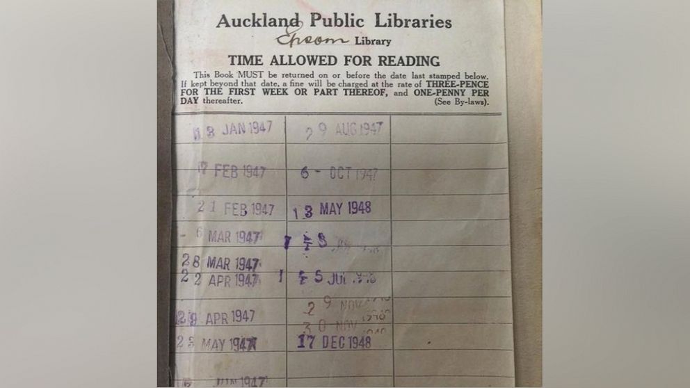 A book borrowed in 1948 from the Epsom Community Library in Auckland, New Zealand was returned over 67 years later.