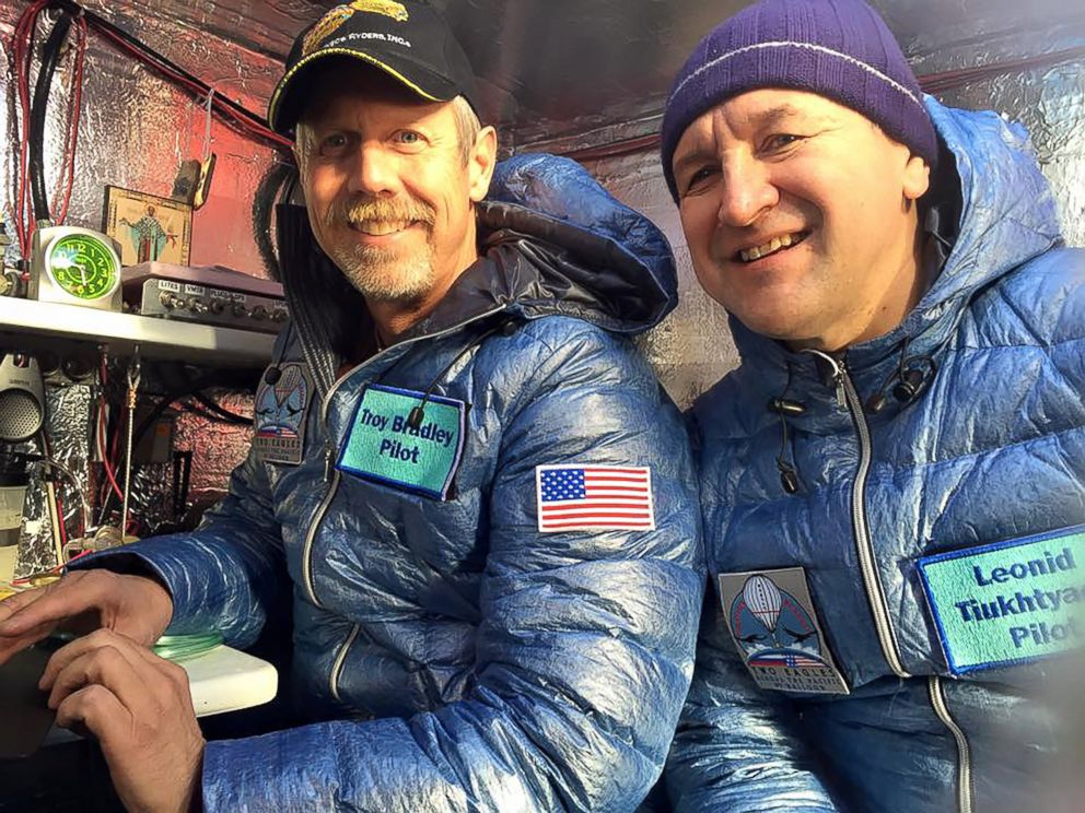 PHOTO: Pilots Troy Bradley of the United States and Leonid Tiukhtayev of Russia