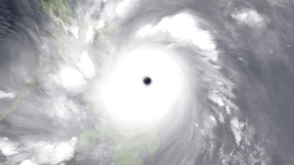 This image shows some of the islands at the mouth of the Leyte Gulf in the Philippines through the eye of Super Typhoon Haiyan, Nov. 7, 2013.