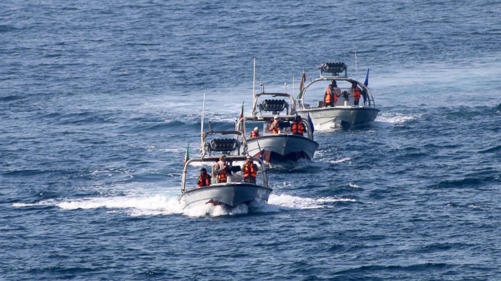 US Navy photo of three Iranian Revolutionary Guard small craft that intercepted the U.S. Navy destroyer USS Nitze near the Strait of Hormuz on August 23, 2016.