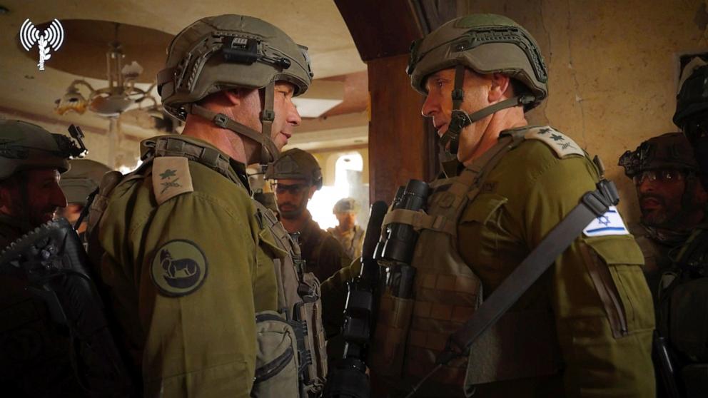 PHOTO:  IDF Chief of the General Staff Herzl Halevi and other officers tour the scene of Hamas leader Yahya Sinwar’s death in Rafah, Oct 17, 2024.