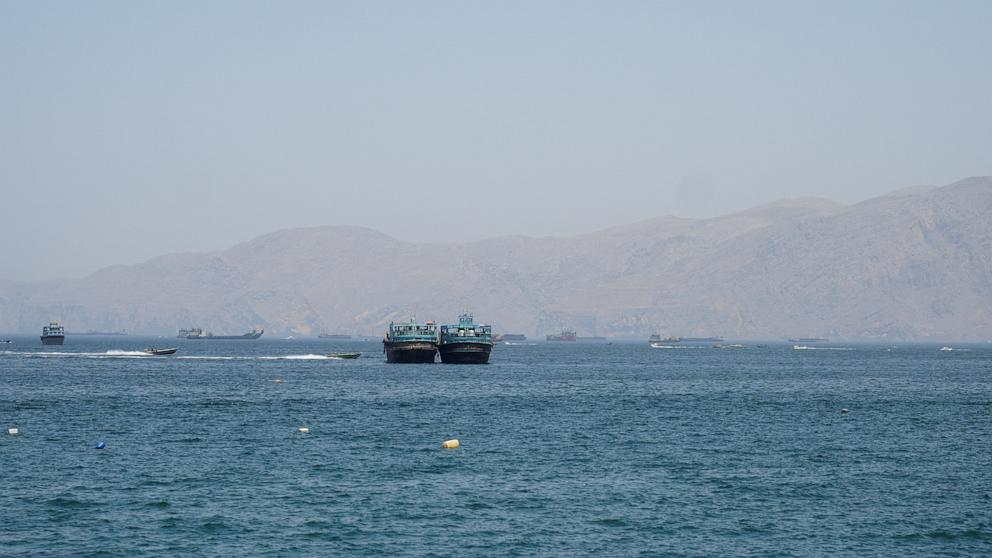PHOTO: Vessels are seen in the Strait of Hormuz, off Musandam, Oman, on May 6, 2026.
