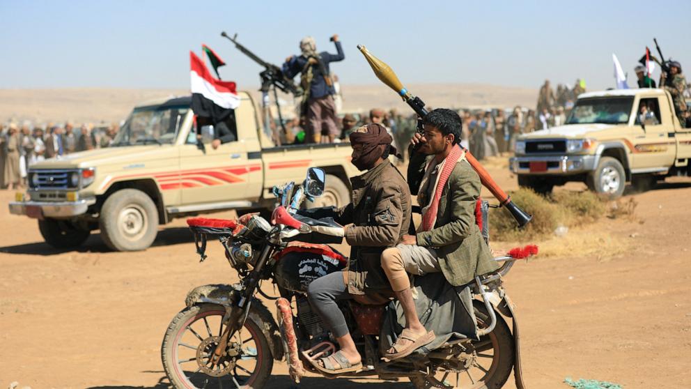 PHOTO: Yemeni gunmen take part in a demonstration denouncing Israeli strikes and in solidarity with Palestinians, in the suburbs of the Houthi-controlled capital Sanaa, on Dec. 23, 2024.