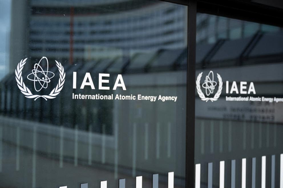 PHOTO: The IAEA logo is seen in front of the agency's headquarters in Vienna, Austria, on June 16, 2025.