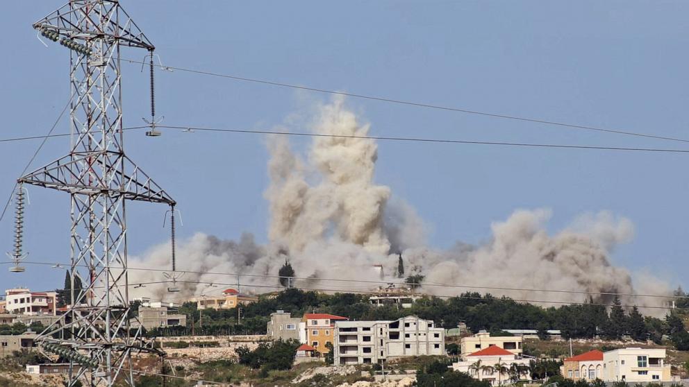 PHOTO: Smoke rises from the site of an Israeli airstrike that targeted the southern Lebanese village of Tourzai on May 17, 2026.