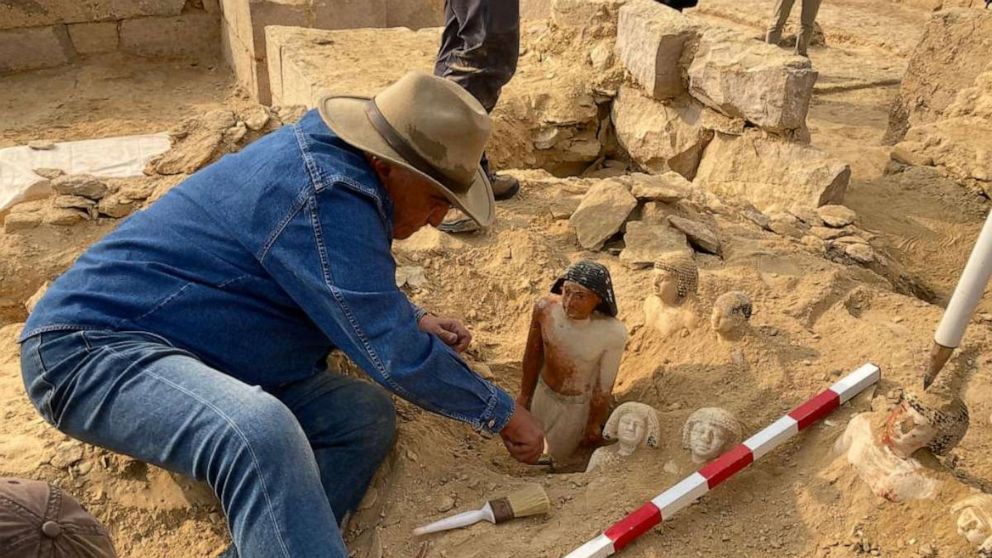 PHOTO: Egyptian archaeologist Zahi Hawass, the director of the Egyptian excavation team, works at the site of the Step Pyramid of Djoser in Saqqara, 15 miles southwest of Cairo, Egypt, Jan. 26, 2023.