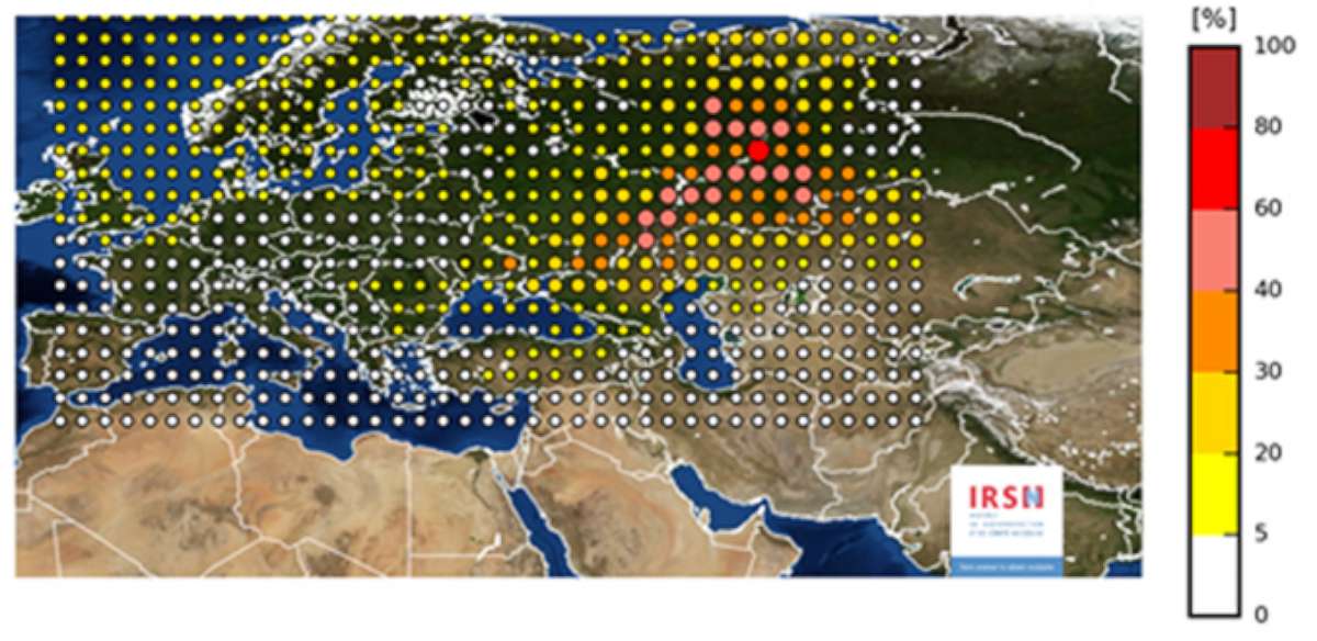 PHOTO: A map provided by the French Institute for Radiation Protection and Nuclear Safety showed levels of ruthenium 106 across Europe. 
