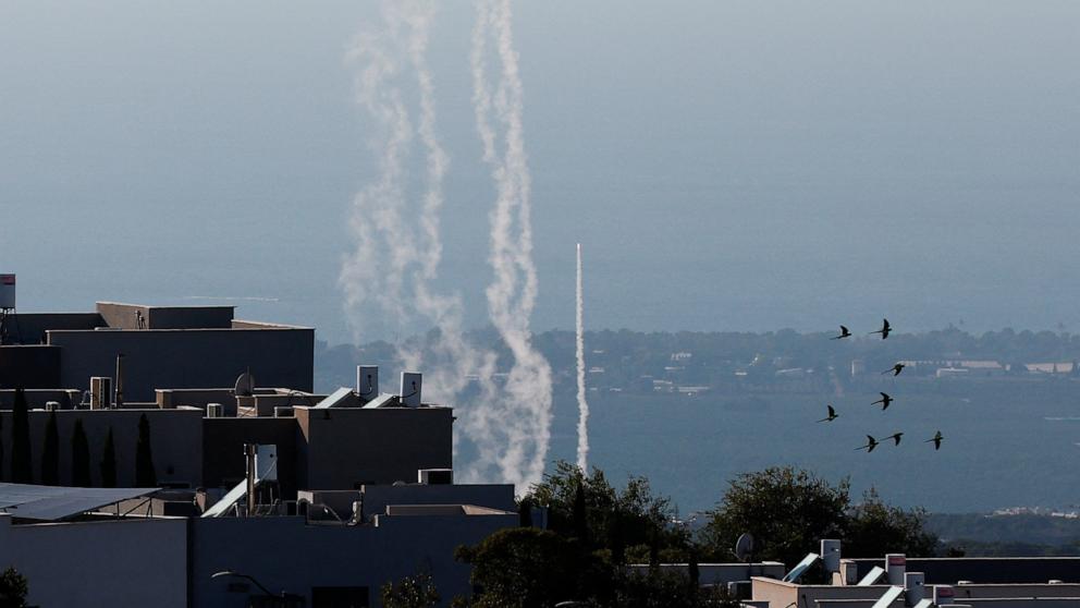 PHOTO: Israel's Iron Dome anti-missile system launches interceptors towards rockets fired from Lebanon, as seen from near Ein Ya'akov in northern Israel on Oct. 23, 2024.