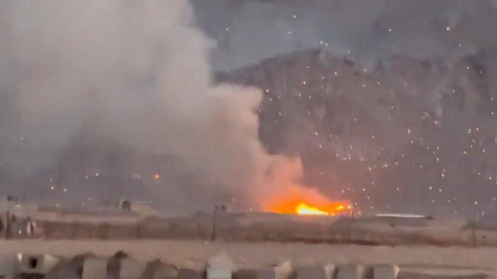 PHOTO: Smoke rises following a reported strike in Baharestan, Isfahan province, Iran, in a social media video released on April 1, 2026.