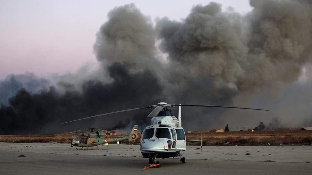 PHOTO: Smoke rises in the aftermath of suspected IDF strikes near Mezzeh Air Base in Damascus, Syria, Dec. 8, 2024.