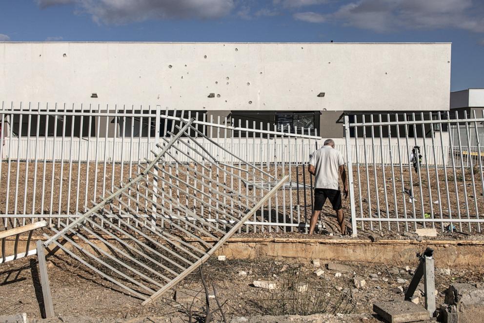 PHOTO: A man walks past a damaged school in Israel's southern city of Gedera on Oct. 2, 2024, after Iran launched a barrage of missiles at Israel.