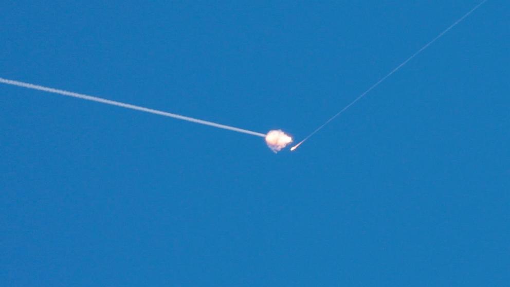 PHOTO: This photo shows Israeli anti-air defenses intercepting a missile as seen from Ramallah, in the Israeli-occupied West Bank, on June 8, 2026.