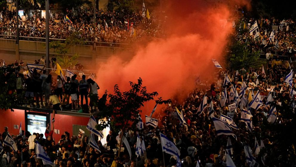 PHOTO: People take part in a protest calling for a deal for immediate release of hostages held in the Gaza Strip by the Hamas militant group, in Tel Aviv, Israel, Sep. 1, 2024. 