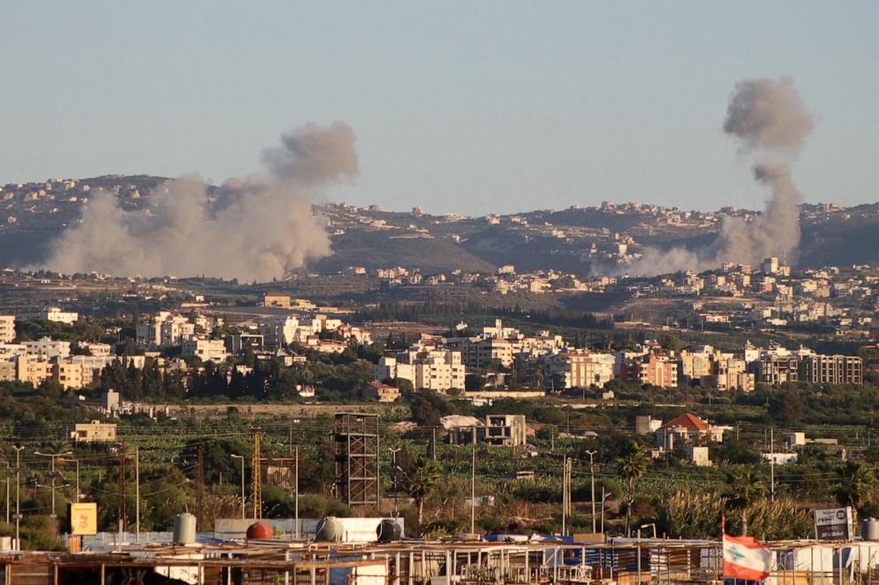 PHOTO: This picture taken from the southern Lebanese city of Tyre shows smoke billowing after Israeli airstrikes that targeted southern Lebanese villages on Oct. 19, 2024.