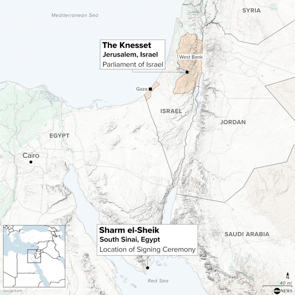 PHOTO: Map of President Trump's main locations in Israel and Egypt during Israel and Gaza Peace Plan