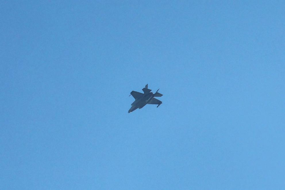 PHOTO: An Israeli F-35 fighter jets flies over the northern city of Haifa on Sept. 26, 2024.