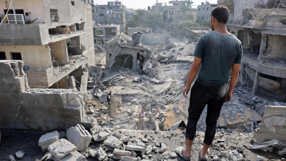 PHOTO: A Palestinian man stares at the rubble of a house leveled by an Israeli strike in Jabalia in the northern Gaza Strip on Nov. 10, 2024.