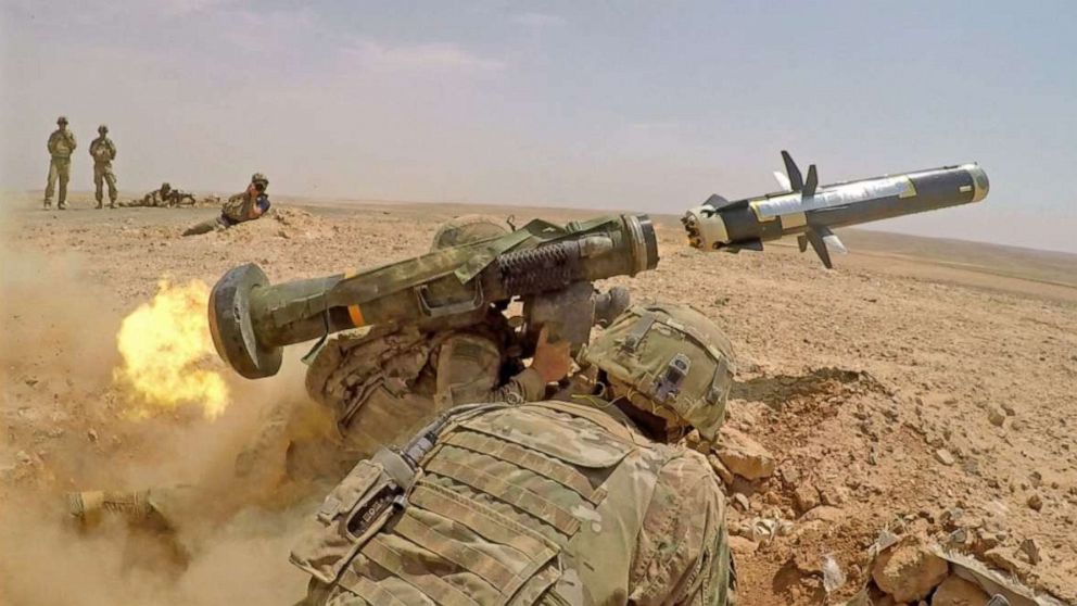 PHOTO: U.S. Army Infantry Soldiers fire an FGM-148 Javelin during a combined arms live fire exercise in Jordan, Aug. 27, 2019.