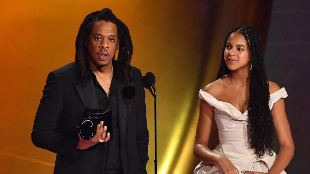 PHOTO: Jay-Z accepts the Dr. Dre Global Impact Award alongside his daughter Blue Ivy during the 66th Annual Grammy Awards, Feb. 4, 2024. 