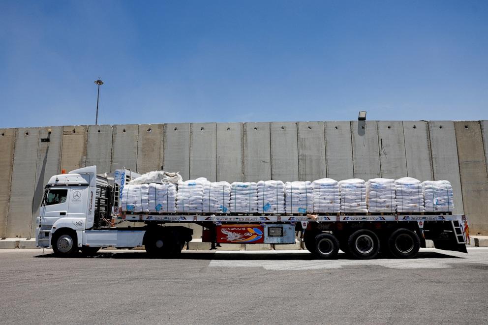 PHOTO: An Egyptian truck carrying humanitarian aid for the Gaza Strip is seen at the Kerem Shalom crossing in southern Israel, May 30, 2024.