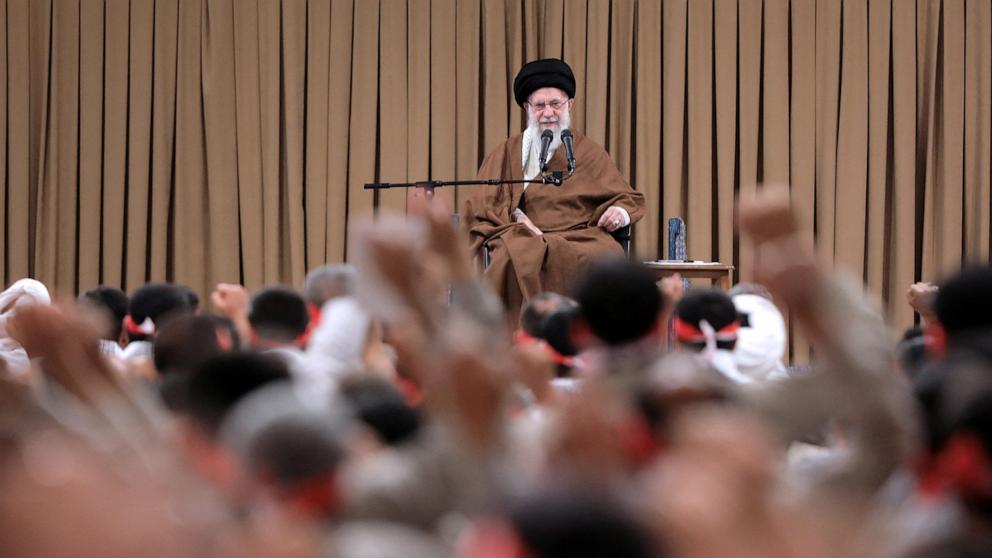 PHOTO: Iran's Supreme Leader Ayatollah Ali Khamenei speaks during a meeting with members of the Basij militia in Tehran, Iran, on Nov. 25, 2024.