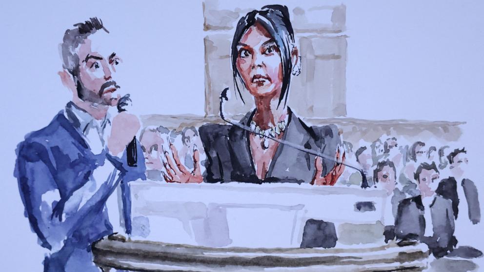 PHOTO: Kim Kardashian testifying before the Assize Court for the trial over the 2016 robbery that saw her relieved of millions of dollars' worth of jewellery at gunpoint, May 13, 2025 in Paris. 
