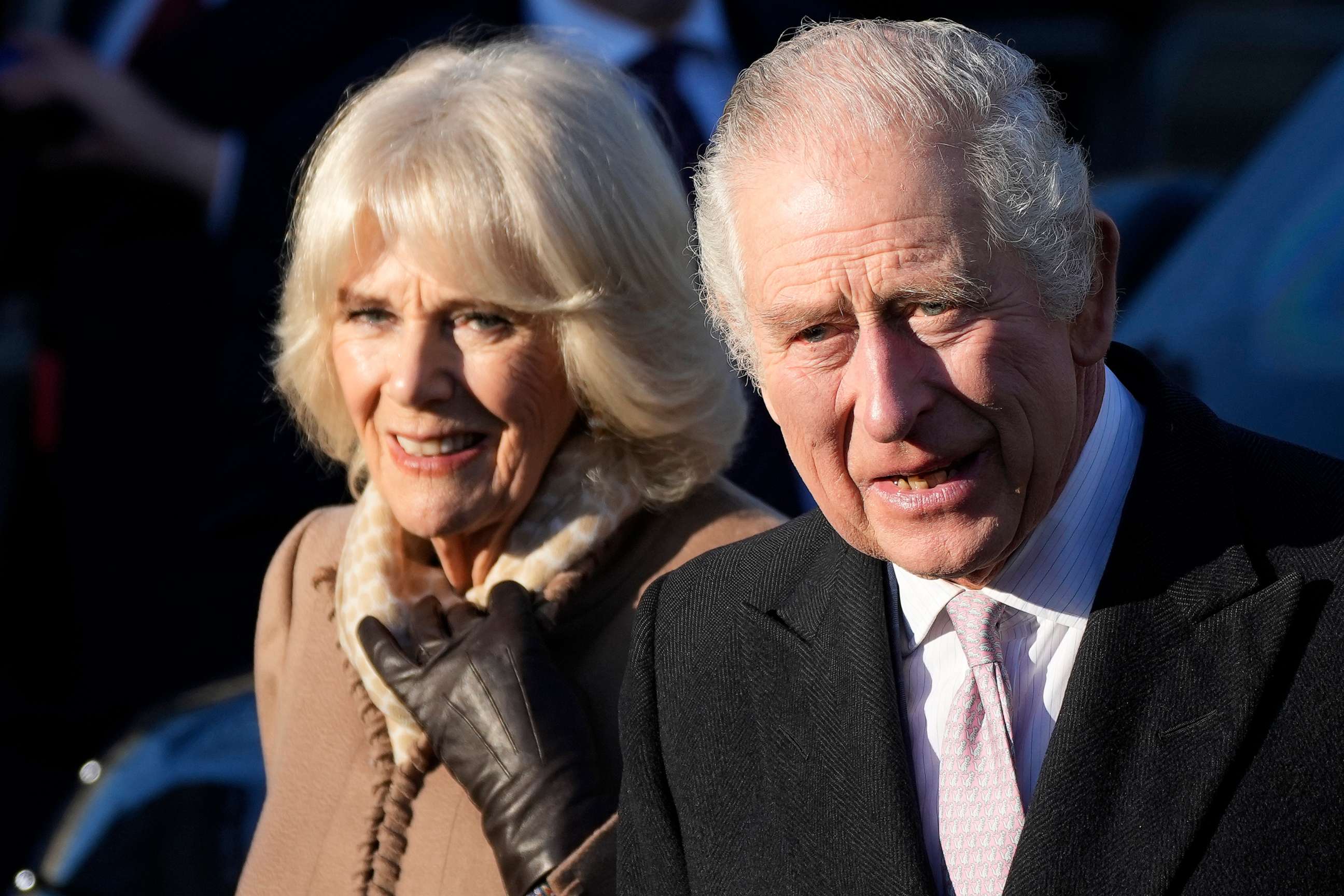 PHOTO: King Charles III and Camilla, Queen Consort leave Bolton Town Hall during a tour of Greater Manchester on January 20, 2023 in Bolton, United Kingdom.