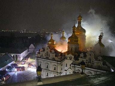 Russia bombards Kyiv with drones and missiles, sets fire to historic cathedral