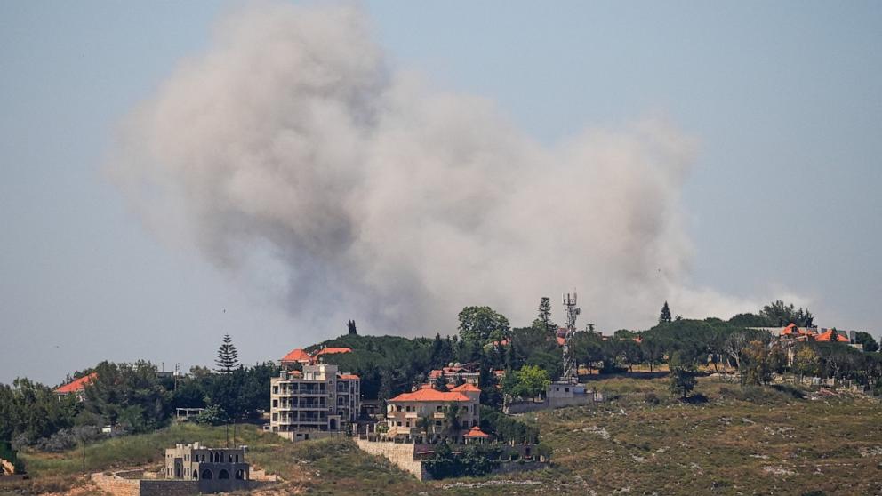 PHOTO: Smoke billows from southern Lebanon, following Israeli strikes, as seen from Nabatieh, Lebanon, on June 4, 2026.