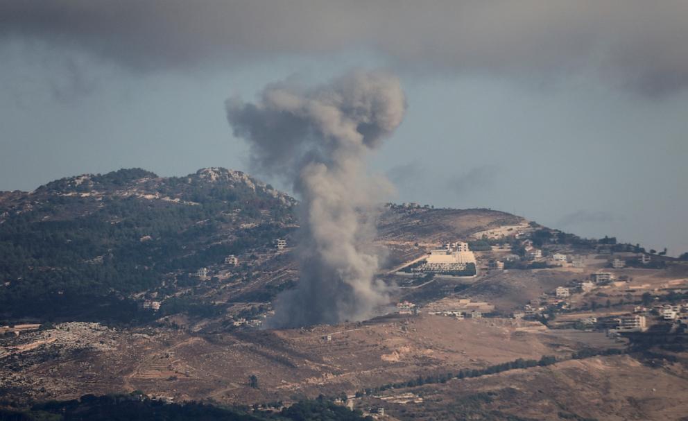 PHOTO: Smoke rises from Jabal al-Rihan in southern Lebanon amid ongoing hostilities between Hezbollah and Israeli forces on Oct. 17, 2024.