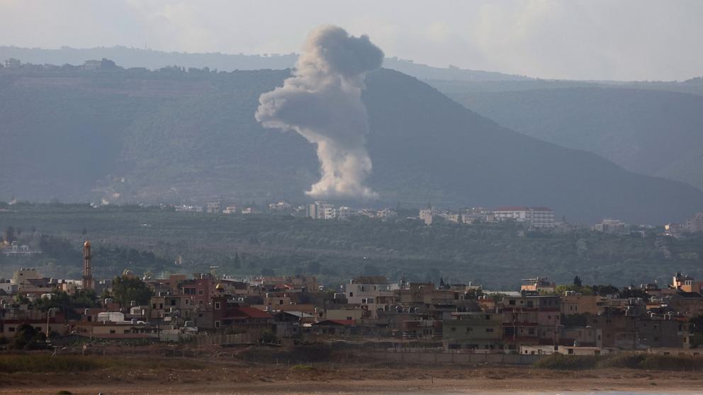 PHOTO: Smoke rises on the Lebanese side of the border with Israel, amid ongoing cross-border hostilities between Hezbollah and Israeli forces, as seen from Tyre, southern Lebanon on Sept. 22, 2024.