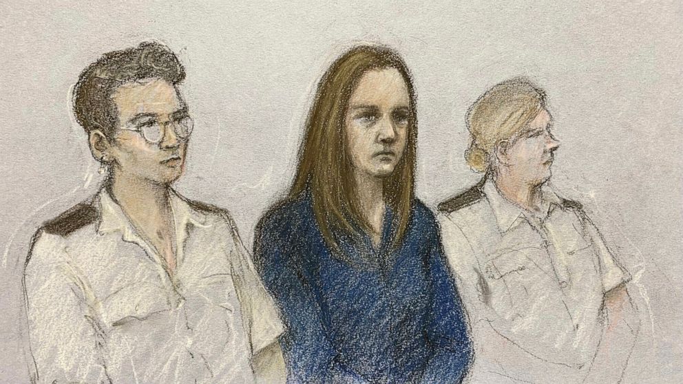 PHOTO: This court artist drawing by Elizabeth Cook from Aug. 10, 2023 shows of nurse Lucy Letby at Manchester Crown Court in Manchester, England.