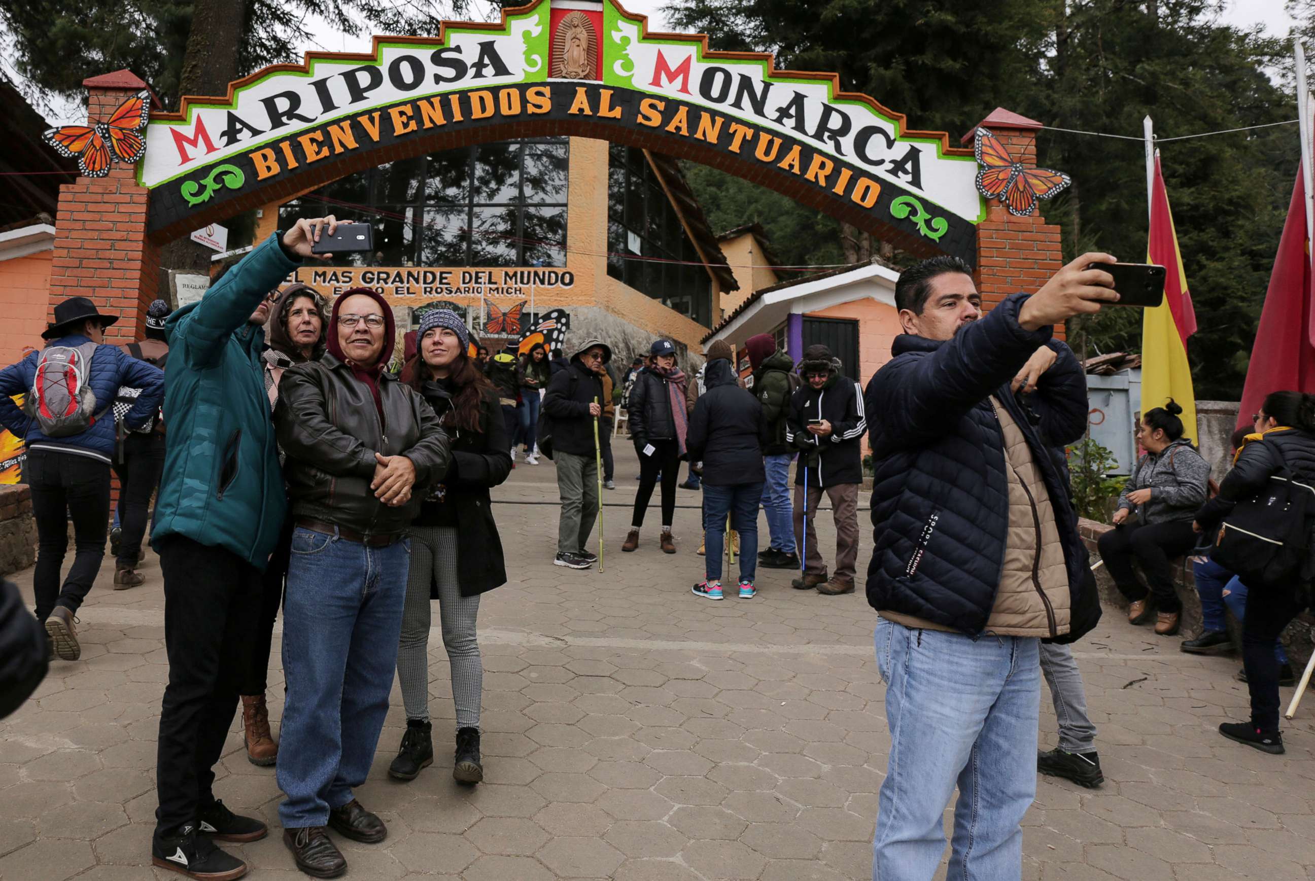 PHOTO: Visitors take selfies at El Rosario sanctuary for monarch butterflies in the western state of Michoacan, Mexico, Feb. 3, 2020.