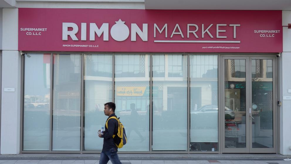 PHOTO: A man walks past Rimon Market, a kosher grocery store managed by the late rabbi Zvi Kogan in Dubai, United Arab Emirates, on Nov. Nov. 24, 2024.