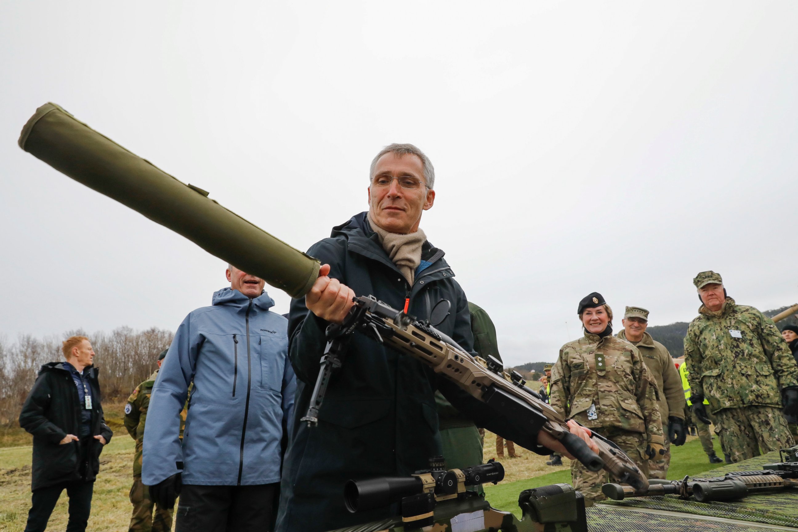 PHOTO: NATO Secretary General Jens Stoltenberg visits the NATO-led military exercise Trident Juncture on Distinguished Visitors Day in Trondheim, Norway, Tuesday Oct. 30, 2018.