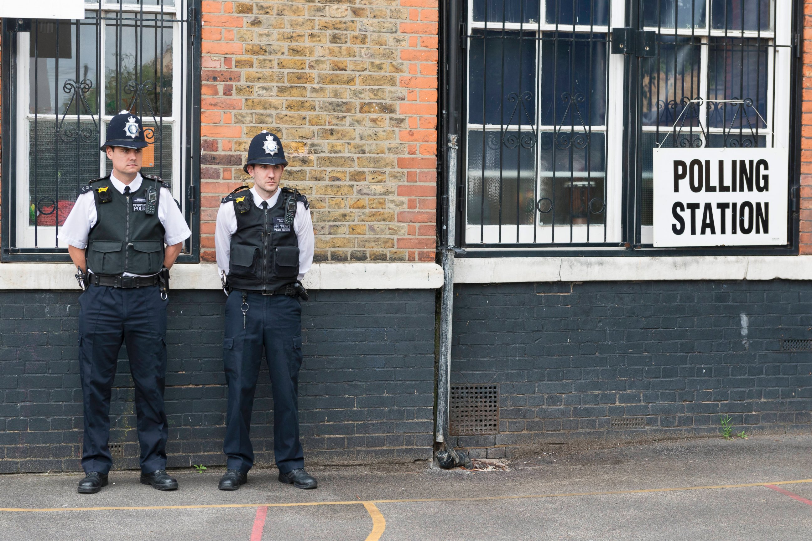 PHOTO: Police at a polling station in Islington, London, June 8, 2017.
