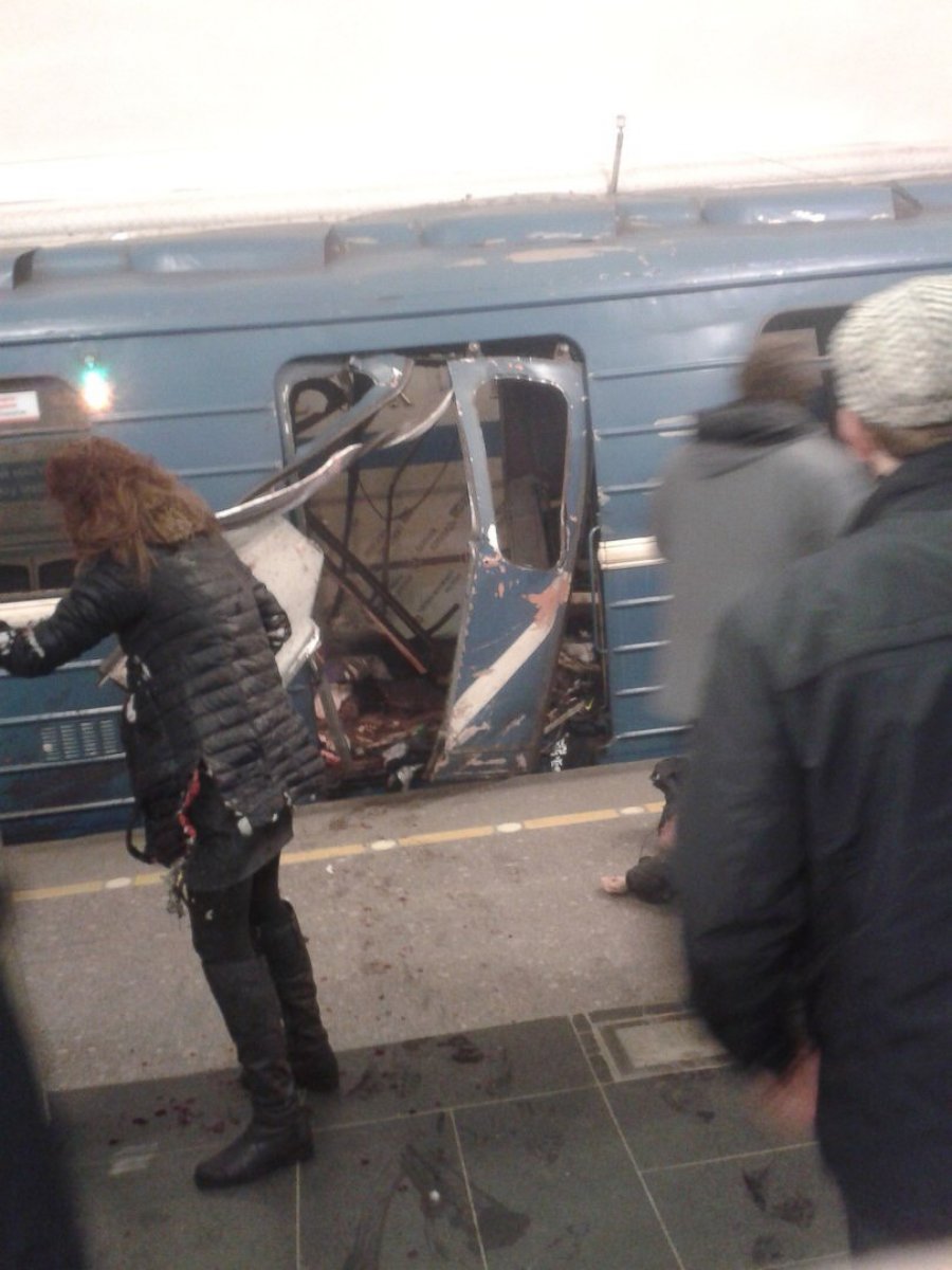 PHOTO: This photo taken on April 3, 2017 shows the blast site at a metro station in St. Petersburg, Russia. 