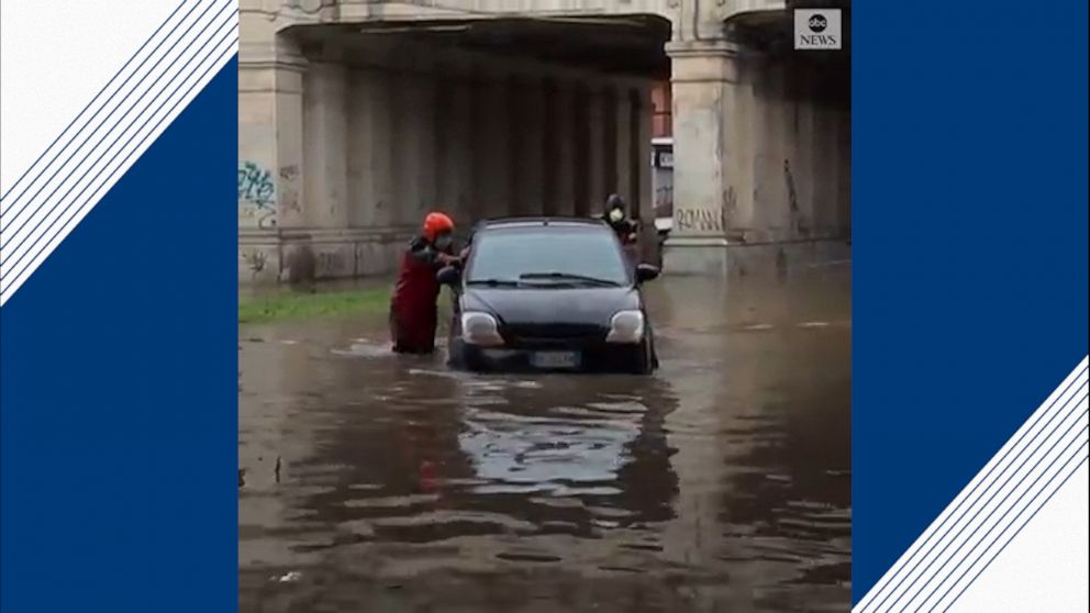 Flash floods hit Milan after heavy rainfall Video ABC News